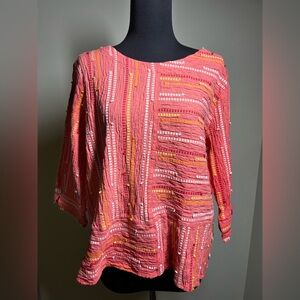 Alfred Dunner Coral and Mustard Textured Blouse